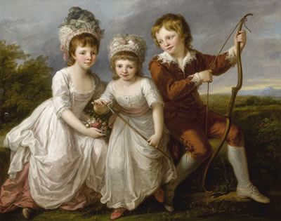 PORTRAIT OF THREE CHILDREN, ALMOST CERTAINLY LADY GEORGIANA SPENCER, LATER DUCHESS OF DEVONSHIRE, LADY HENRIETTA SPENCER AND GEORGE VISCOUNT ALTHORP