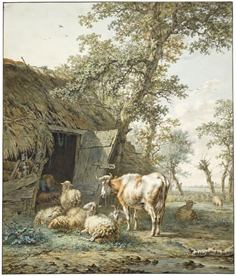 A SHEPHERD RESTING IN A COWSHED, WHILE HIS FLOCK LOOK ON by Jan Baptist Kobell II - Auction record, sale price, and art valuation. Compare with similar artists and explore comparable artworks.