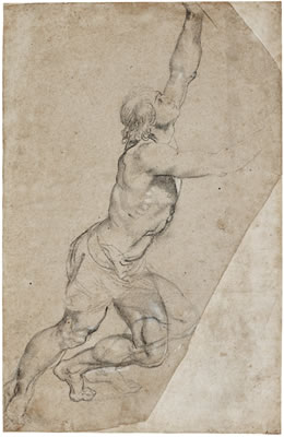 NUDE STUDY OF A YOUNG MAN WITH RAISED ARMS
