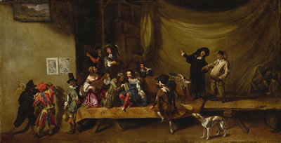 COMMEDIA DELL'ARTE TROUPE PERFORMING IN AN INTERIOR