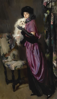 AN ELEGANT WOMAN WITH HER MALTESE