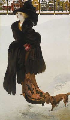 FEMME DANS LA NEIGE (ÉLÉGANTE AU PETIT CHIEN) by Georges de Feure - Auction record, sale price, and art valuation. Compare with similar artists and explore comparable artworks.