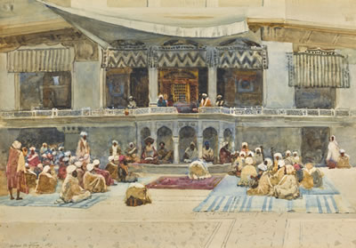 FIGURES BEFORE A MOSQUE