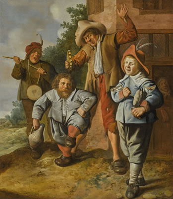 A group of young musicians with a dancing dwarf