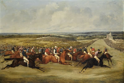 Rounding Tattenham Corner; and Sir J. Hawley's Beadsman beating Lord Derby's Toxophilite, The Derby, 1858