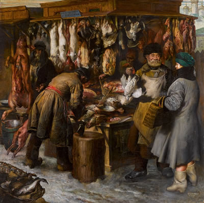Meat Market in Moscow by Vasili Nikolayevich Yakovlev - Auction record, sale price, and art valuation. Compare with similar artists and explore comparable artworks.