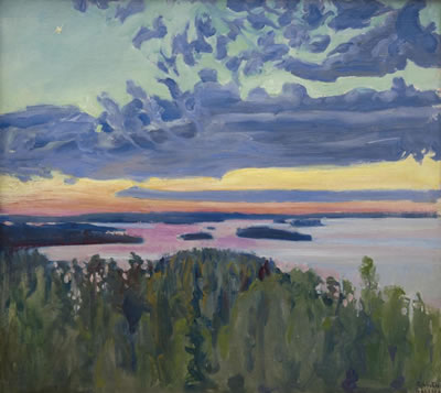 View Over a Lake at Sunset by Akseli Valdemar Gallen-Kallela - Auction record, sale price, and art valuation. Compare with similar artists and explore comparable artworks.