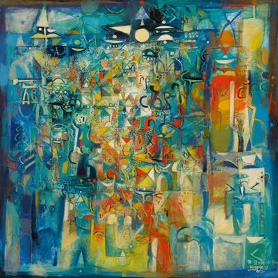 MOON AND THE BLUE GODDESS by Wosene Worke Kosrof - Auction record, sale price, and art valuation. Compare with similar artists and explore comparable artworks.