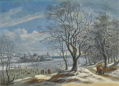 Winter landscape and skaters with figures on a path in a wood, a town (probably Antwerp) beyond by Daniel Heil - Auction record, sale price, and art valuation. Compare with similar artists and explore comparable artworks.