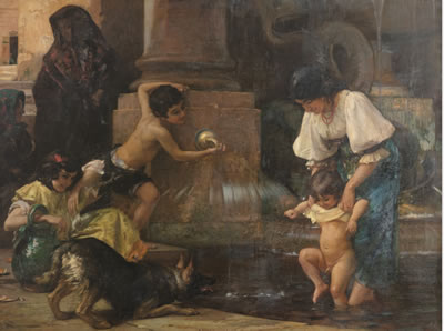 ITALIAN FAMILY AT THE FOUNTAIN by Hubert Denis Etcheverry - Auction record, sale price, and art valuation. Compare with similar artists and explore comparable artworks.