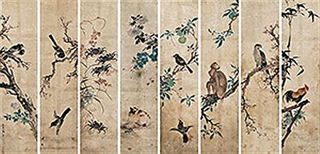 Public Stock Image Lightboxes Flowers & Animals (Eight-panel screen)