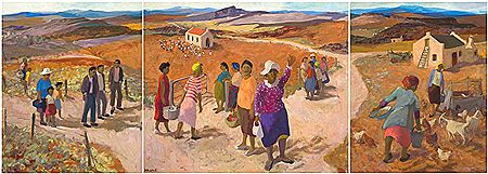 Kerkgangers, Van Wyksdorp, triptych (3) by Marjorie Wallace - Auction record, sale price, and art valuation. Compare with similar artists and explore comparable artworks.