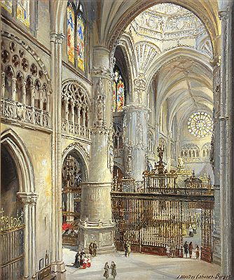 Interior of the Cathedral of Burgos by Josep Mestres Cabanes - Auction record, sale price, and art valuation. Compare with similar artists and explore comparable artworks.