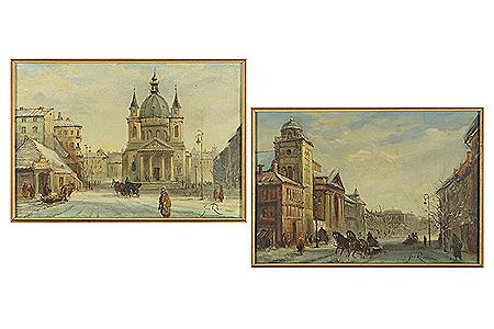 Pair of Street Scenes in Winter