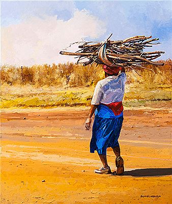 WOMAN CARRYING LOCAL ENERGY by Daniel Novella - Auction record, sale price, and art valuation. Compare with similar artists and explore comparable artworks.