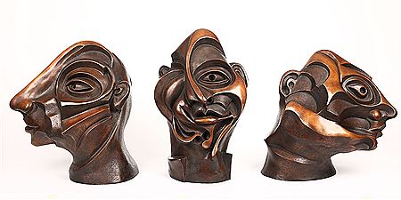 ‘Isabel, Michel & Louis’ three bronze busts in the style of Francis Bacon