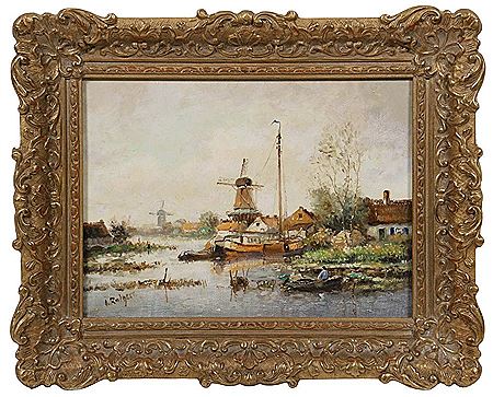 Dutch Canal and Windmill Scene by Clemens Frankel - Auction record, sale price, and art valuation. Compare with similar artists and explore comparable artworks.