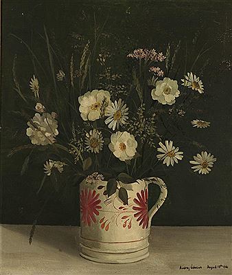 MARGUERITES AND ASSORTED GRASSES IN A MUG
