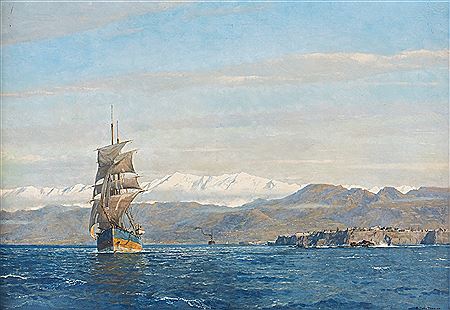 Ship outside the coast of Lebanon with Beirut in the background