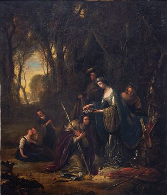 Amarilli crowning Mirtillo with a garland of flowers