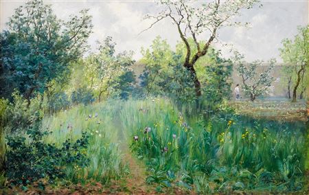 French summer landscape with flowering fruit trees by Ida Gisiko-Sparck - Auction record, sale price, and art valuation. Compare with similar artists and explore comparable artworks.