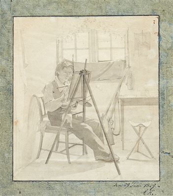 Portrait of the Danish painter Jørgen Roed in his studio.