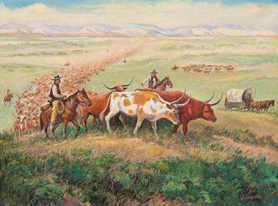 "Cattle Drive" by Warren (John Warren) Hunter - Auction record, sale price, and art valuation. Compare with similar artists and explore comparable artworks.
