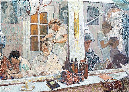Zelfportret in kapperszaak'/A self-portrait in the hair salon