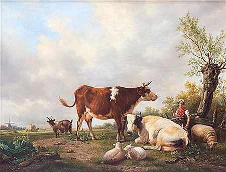 Cattle near a willow