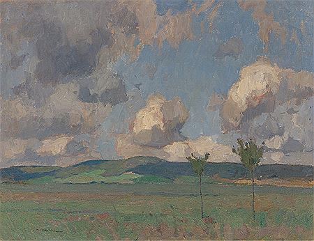 Meadow with two young trees
