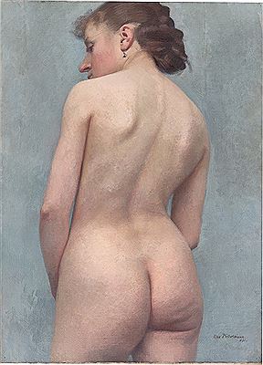 "Female nude, seen from behind"