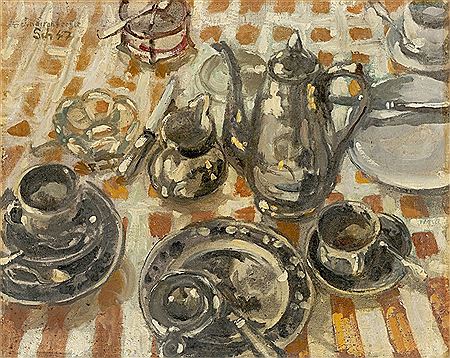 "schwarzes Kaffeegeschirr"