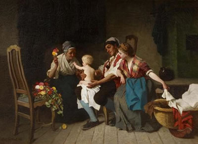Interieur mit Bauernfamilie