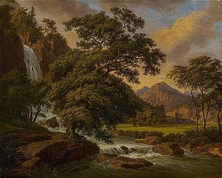 Mountain Valley with Waterfall