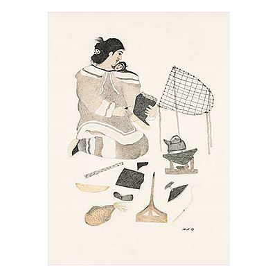 MOTHER AT CAMP, SEWING A KAMIK, 2012
