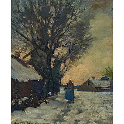WOMAN ON SNOWY PATH, EVENING by Albert Curtis Williamson - Auction record, sale price, and art valuation. Compare with similar artists and explore comparable artworks.