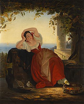 Ruhende Sizilianerin mit Tambourin
