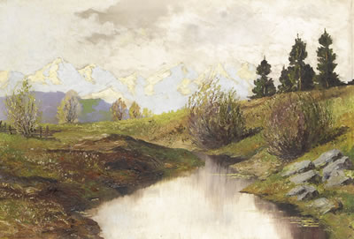 Großes Landschaftsgemälde in Prunkrahmen