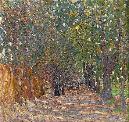 Impressionistische Allee mit Staffage.