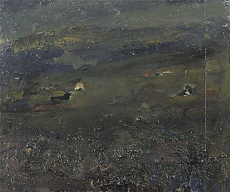 'Grey Day, South Moor and Resting Cows'