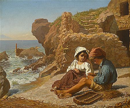 MENDING NETS, c.1860s