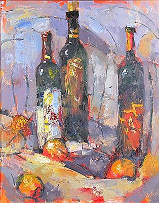 Wine Bottles and Fruit