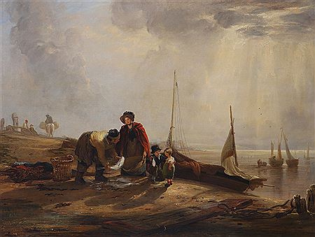 A view near Hastings, buying fish on the beach