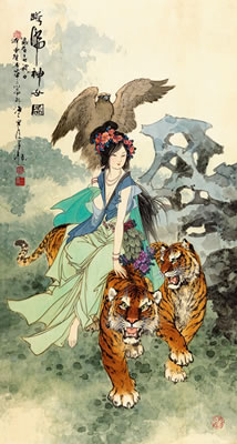 GODDESS AND TWO TIGERS by Sanchuan Hua - Auction record, sale price, and art valuation. Compare with similar artists and explore comparable artworks.