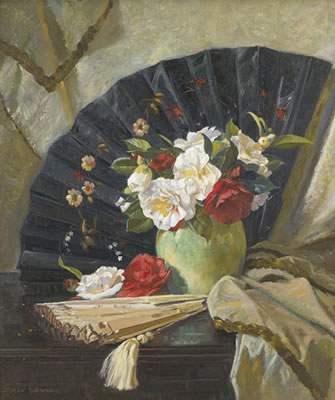 The Black Fan with Camellias