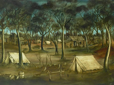 Sample artwork by Pro Hart (1928 - 2006), known for outback painting, rural town life, social commentary, religious subjects - View similar artists and auction records