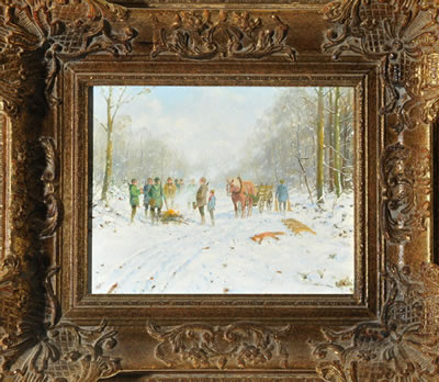 Die Jäger wärmen sich nach erfolgreicher Fuchsjagd am Lagerfeuer im Winterwald by Fritz Moritz - Auction record, sale price, and art valuation. Compare with similar artists and explore comparable artworks.