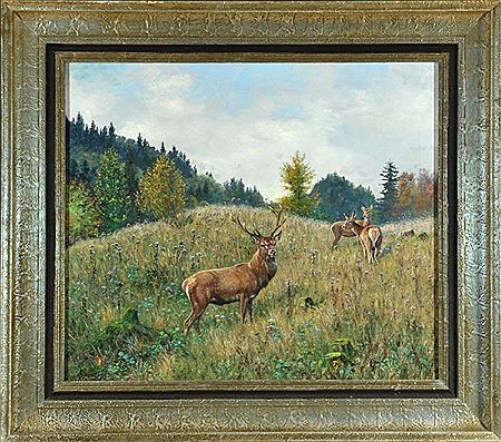 Hirsch und Hirschkühe auf Waldlichtung by Christian Haug - Auction record, sale price, and art valuation. Compare with similar artists and explore comparable artworks.