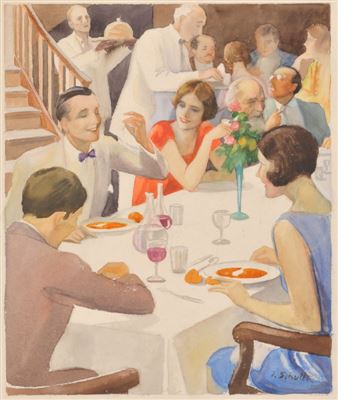 Festliche Gesellschaft im Gasthaus