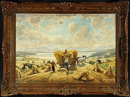 Getreideernte vor Bergpanorama mit See by Josef Rolf Knobloch - Auction record, sale price, and art valuation. Compare with similar artists and explore comparable artworks.